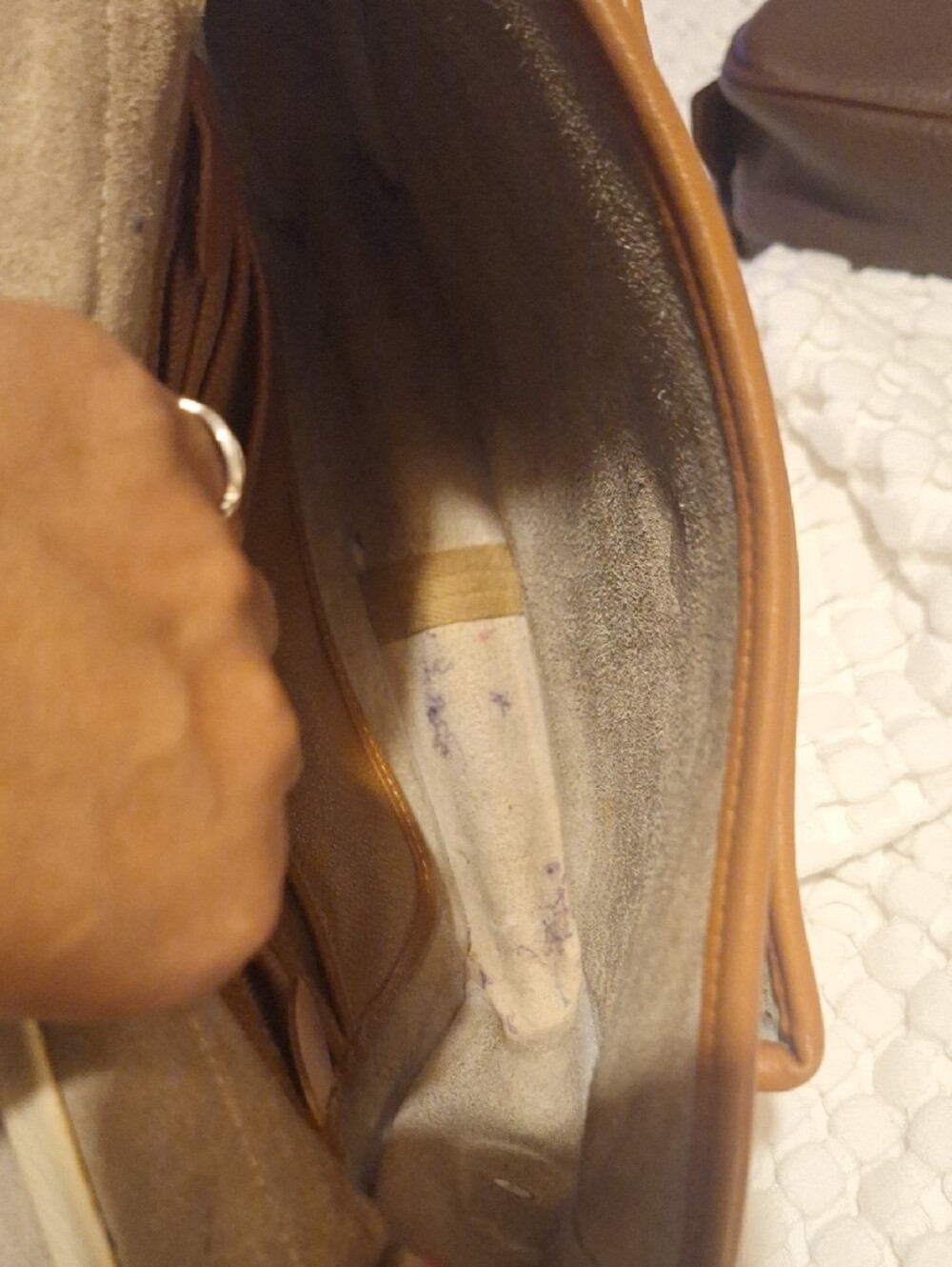 Dooney & Bourke Cream and Tan Pebbled Leather Crossbody - Picture 8 of 11